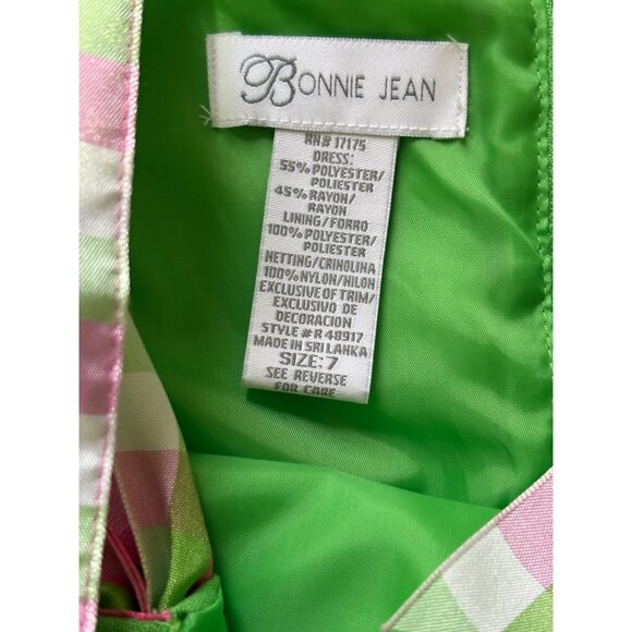 BONNIE JEAN GIRLS SLEEVELESS TULL DRESS SIZE 7 GRENN CHECKED BOWS COLORFUL - Picture 8 of 8